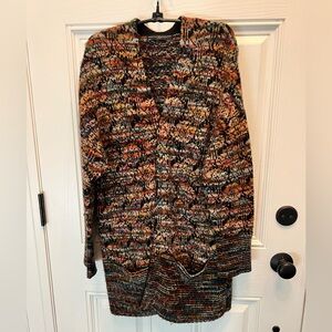 Peruvian Connection Multicolor Knit Cardigan - Black, Brown, Orange, Blue, Pink